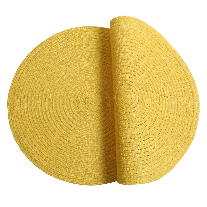 SHACOS Round Braided Placemats Set of 8 Washable Table Mats 15 inch Round Placemat Cotton Polyester Circle Placemat for Dining Table (Yellow, 8) - Image 2